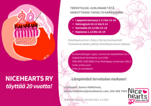 Nicehearts 20v juhlien kutsu